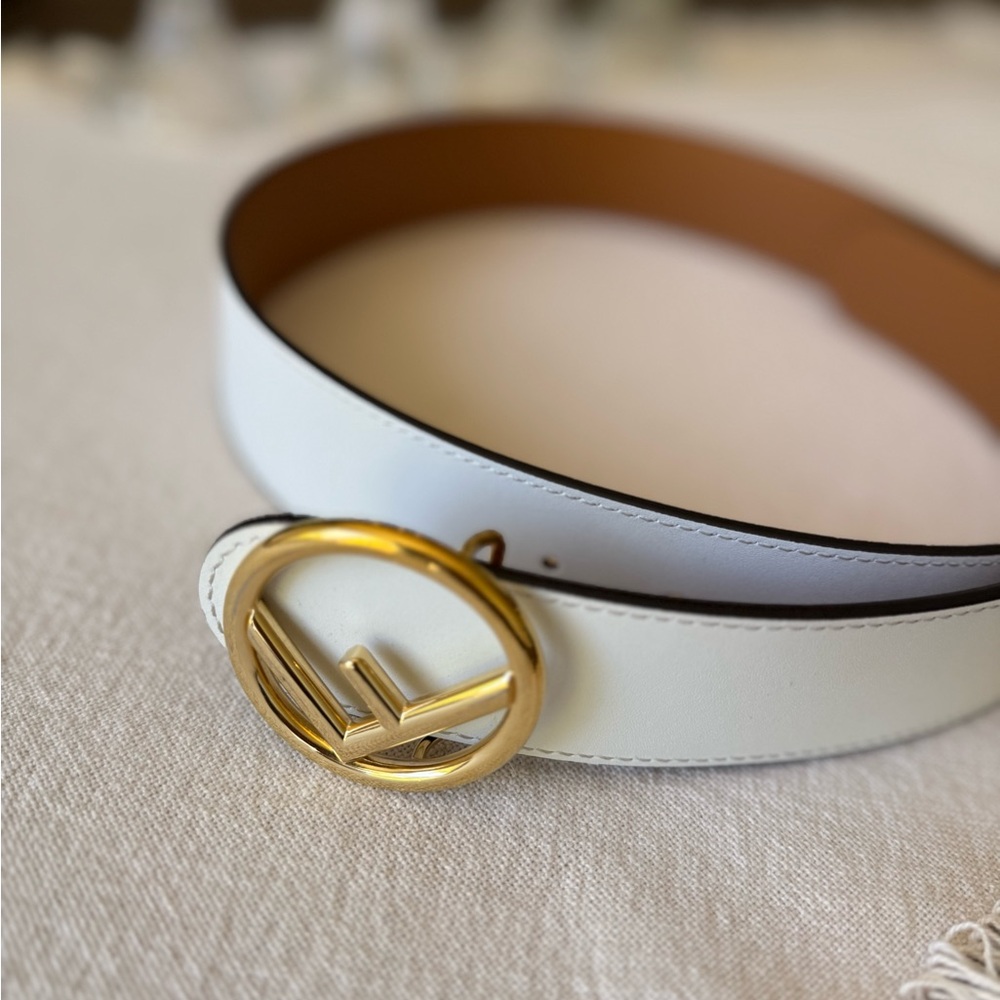 Fendi White Belt with Gold Buckle